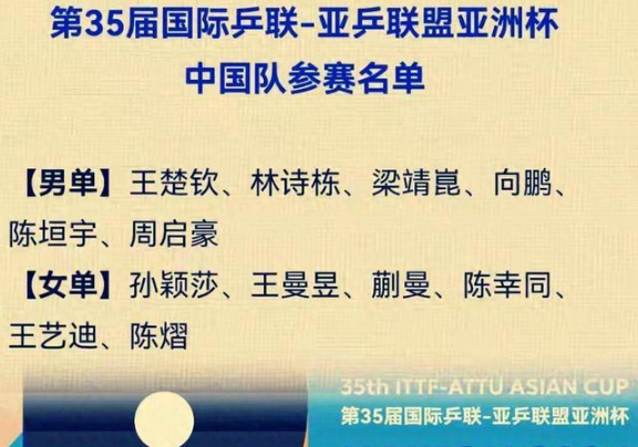 太顷刻间！国乒凌晨公布亚洲杯名单覆盖奥秘，王楚钦孙颖莎冲冠，樊振东还有契机！